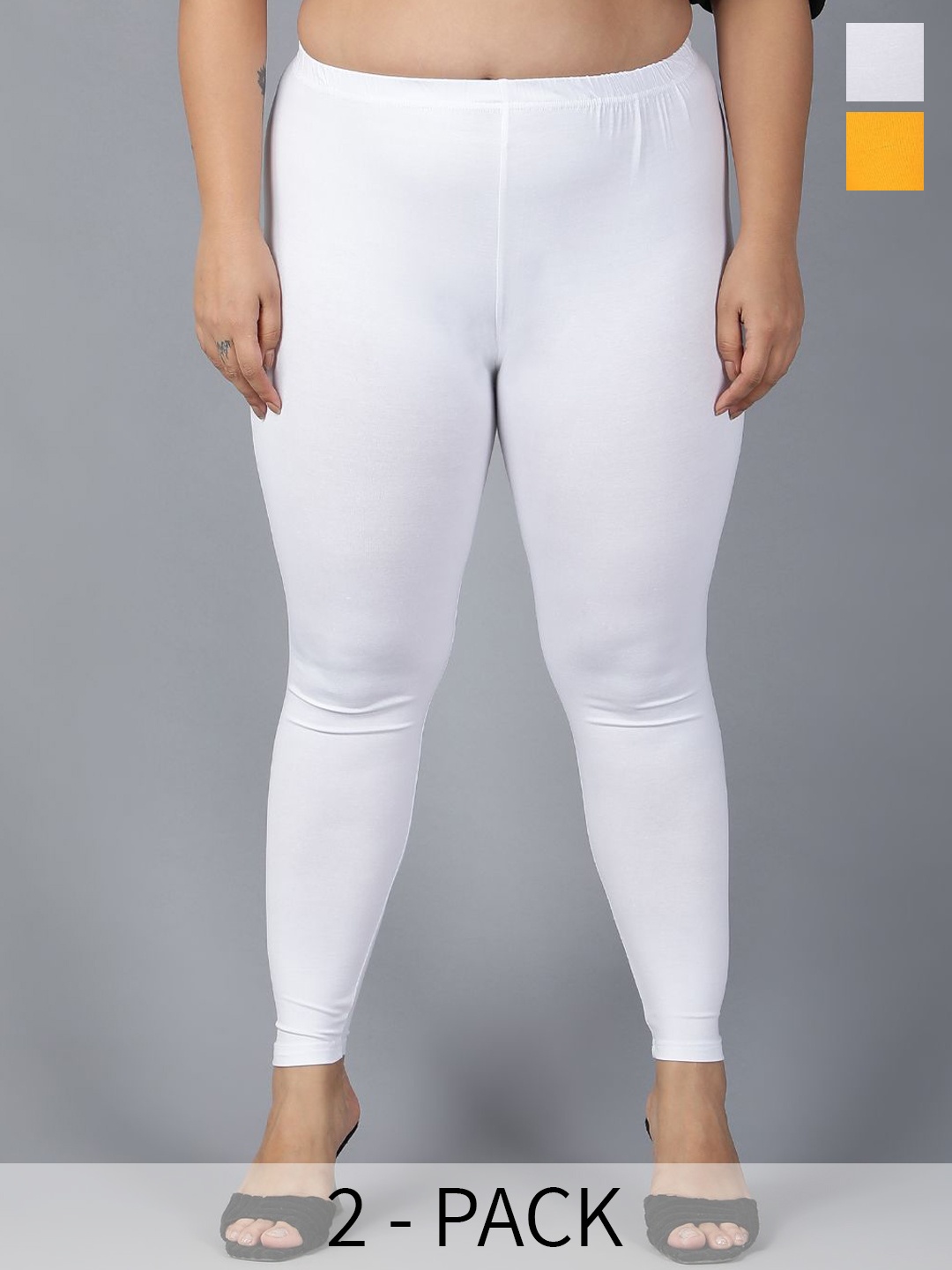 

Plus Size Pack Of 2 Ankle-Length Leggings, White