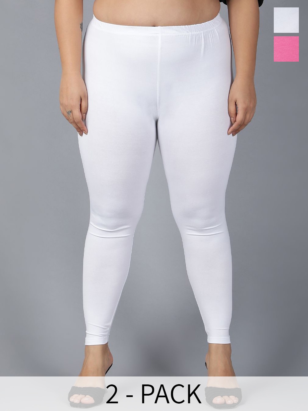 

Plus Size Pack Of 2 Ankle Length Plus Size Leggings, White