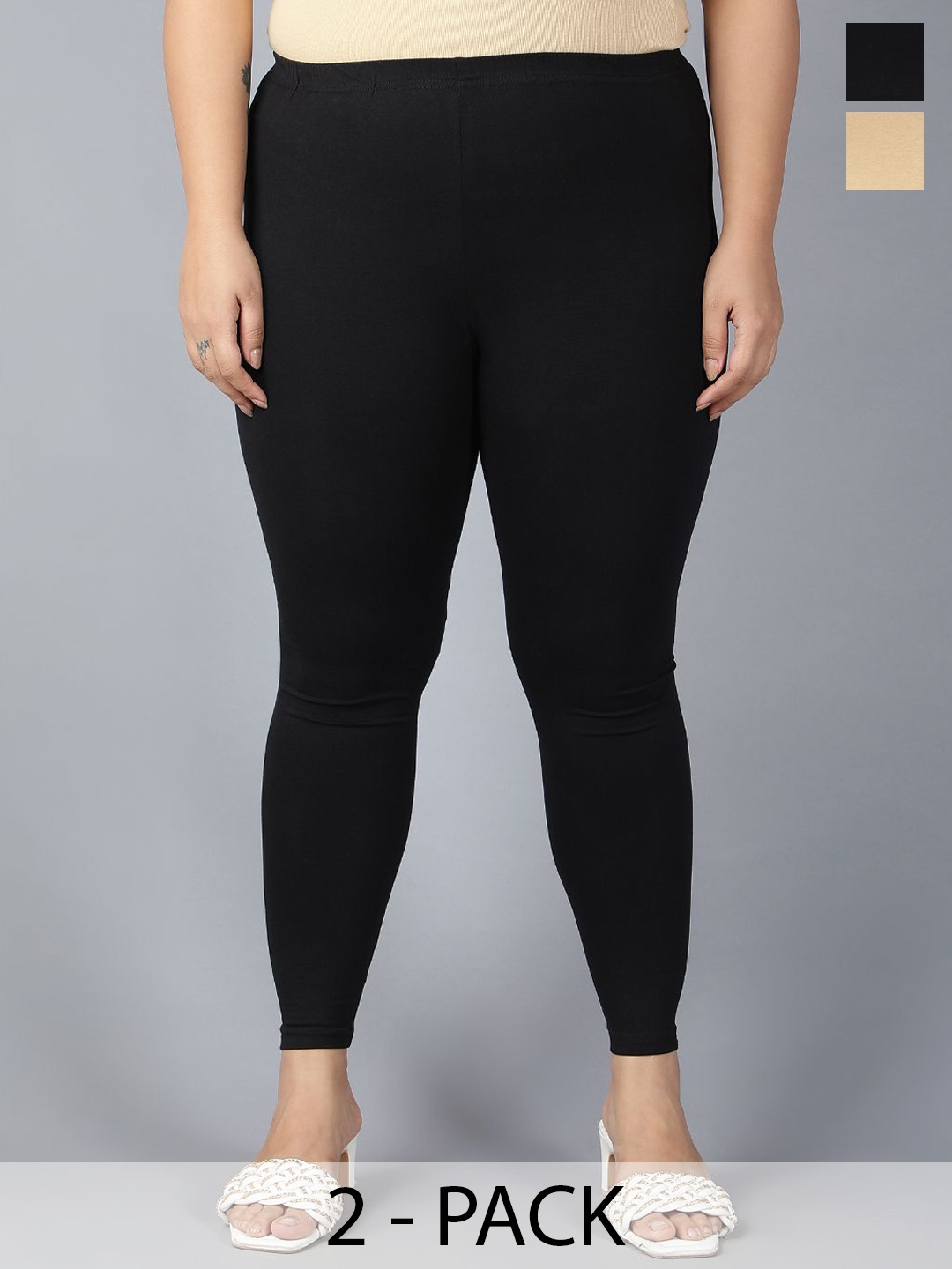 

Plus Size Pack Of 2 Ankle-Length Plus Size Leggings, Black