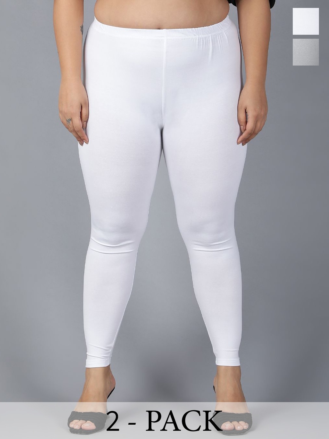 

Plus Size Women Pack Of 2 Ankle Length Leggings Plus Size, White