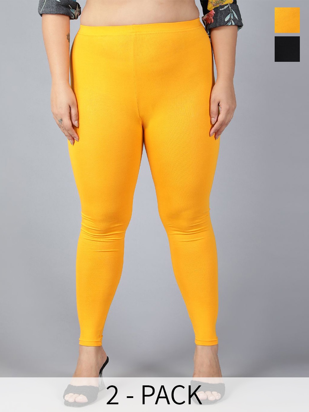 

Plus Size Pack Of 2 Plus Size Ankle Length Leggings, Black