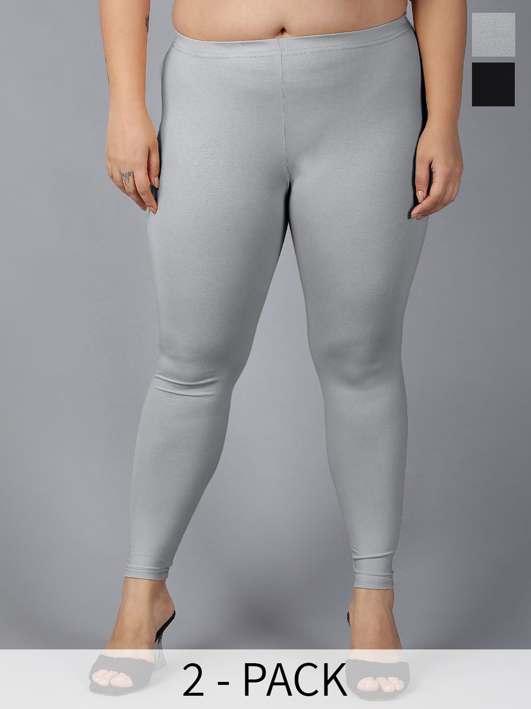 

Plus Size Women 2Pcs Ankle-Length Leggings, Black