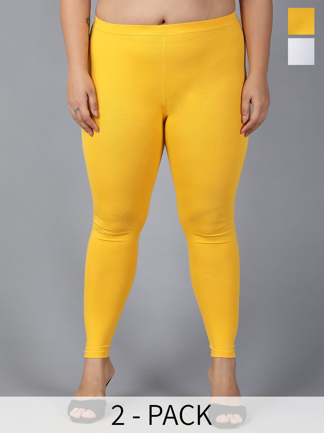 Plus Size Pack Of 2 Ankle Length Leggings, White