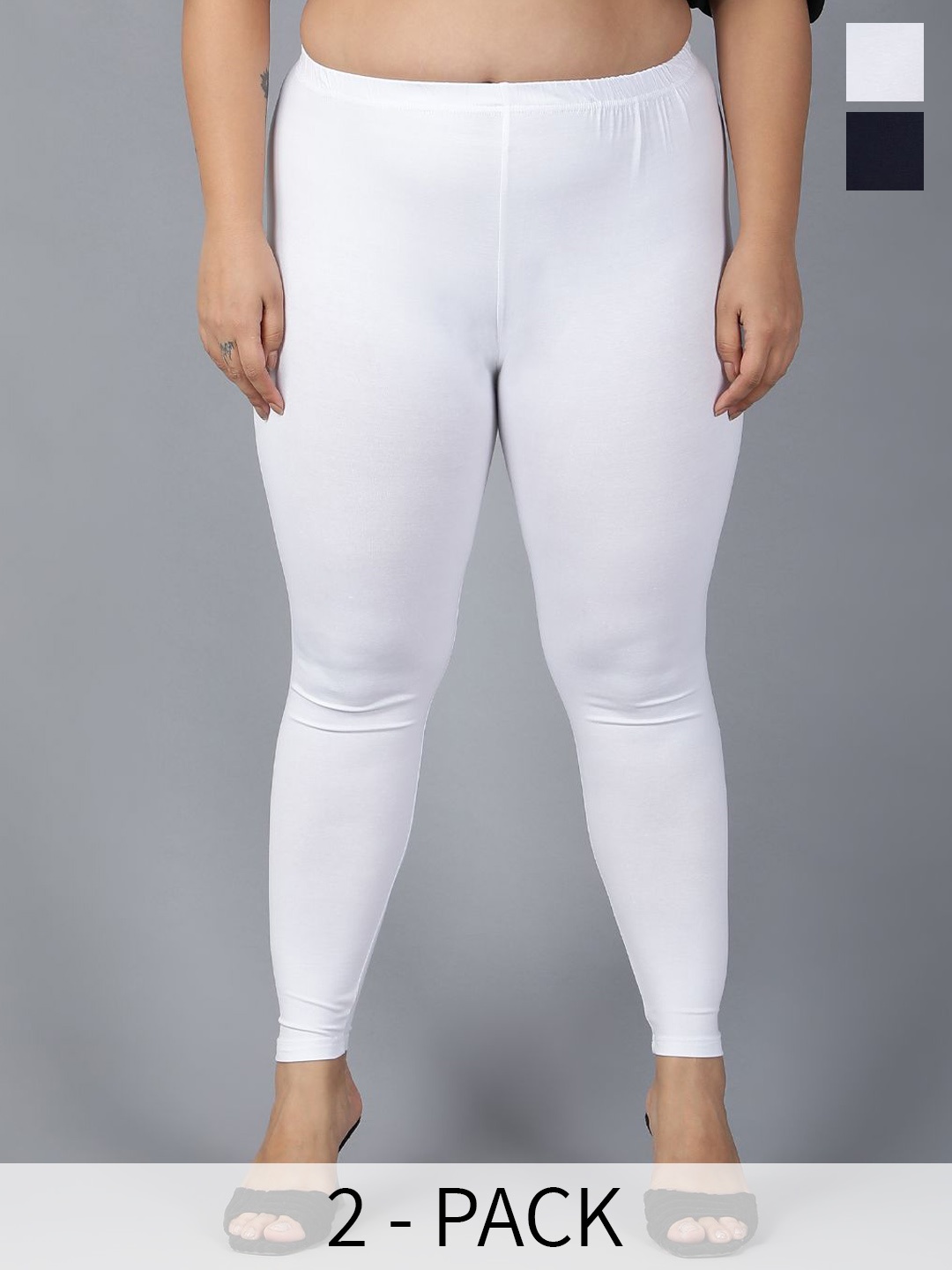 Plus Size Pack Of 2 Ankle-Length Plus Size Leggings, White