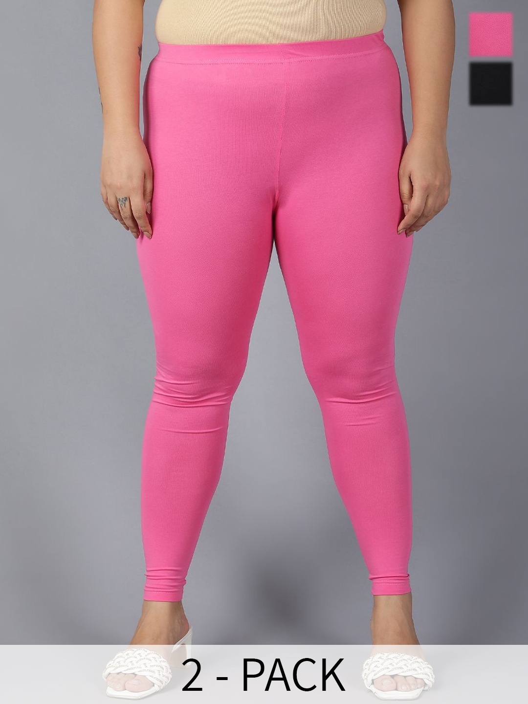 

Plus Size Pack Of 2 Ankle Length Leggings, Black
