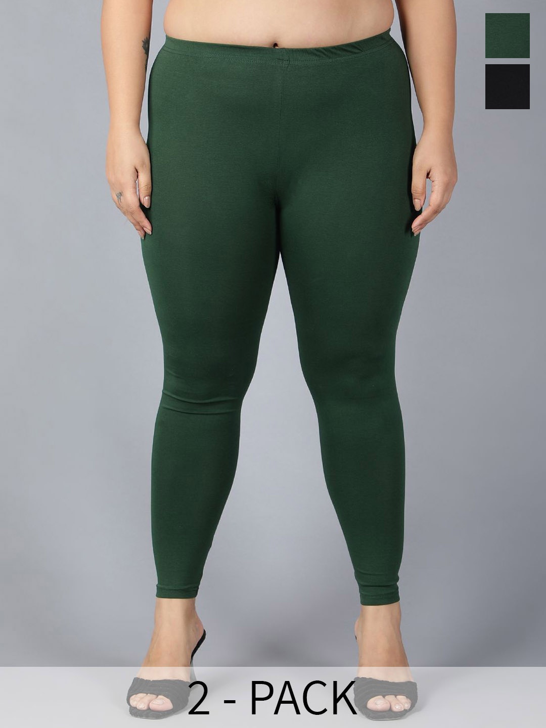 

Plus Size Pack Of 2 Ankle Length Leggings, Black