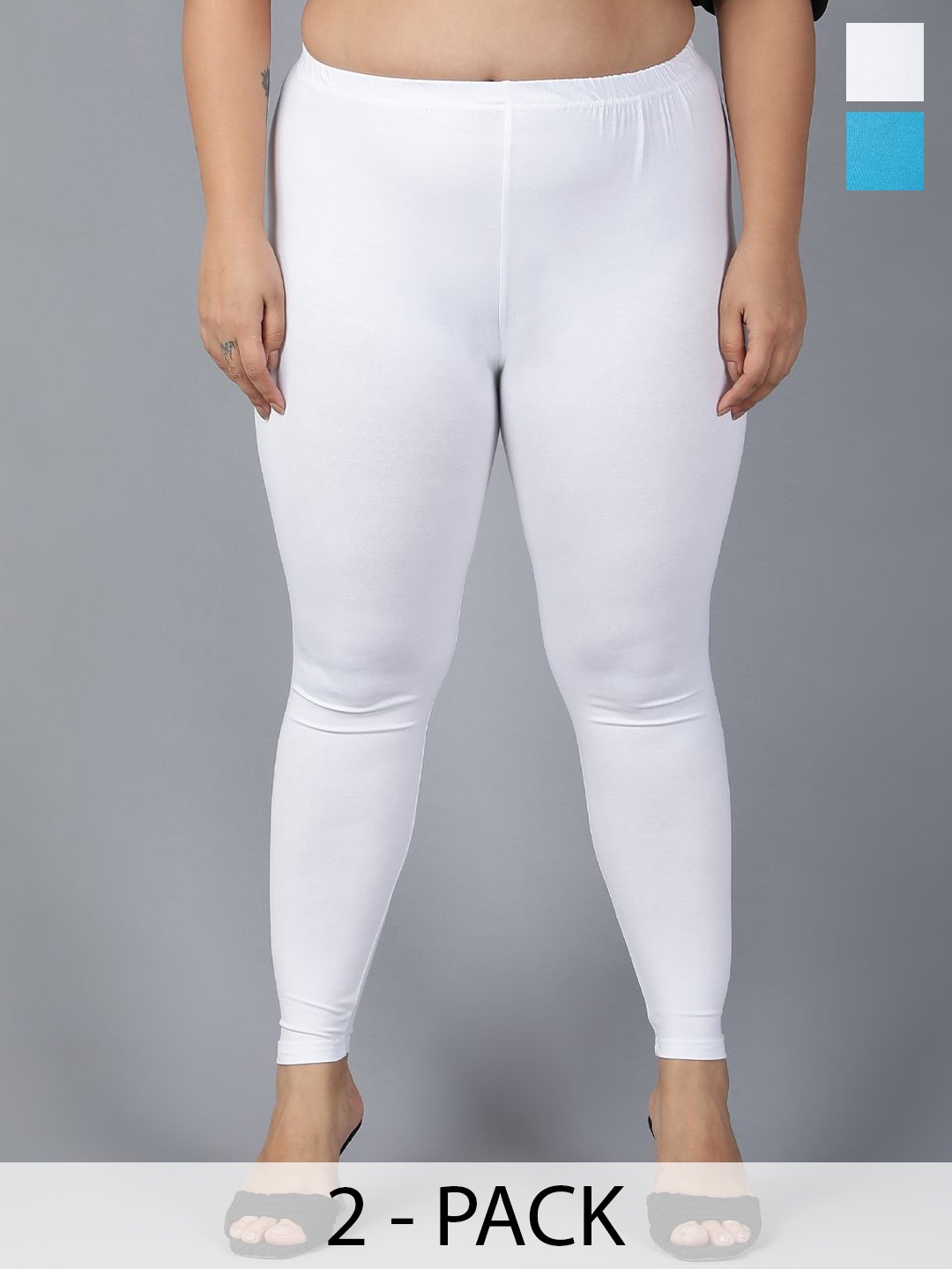 Plus Size Pack of 2 Plus Size Ankle-Length Leggings, White