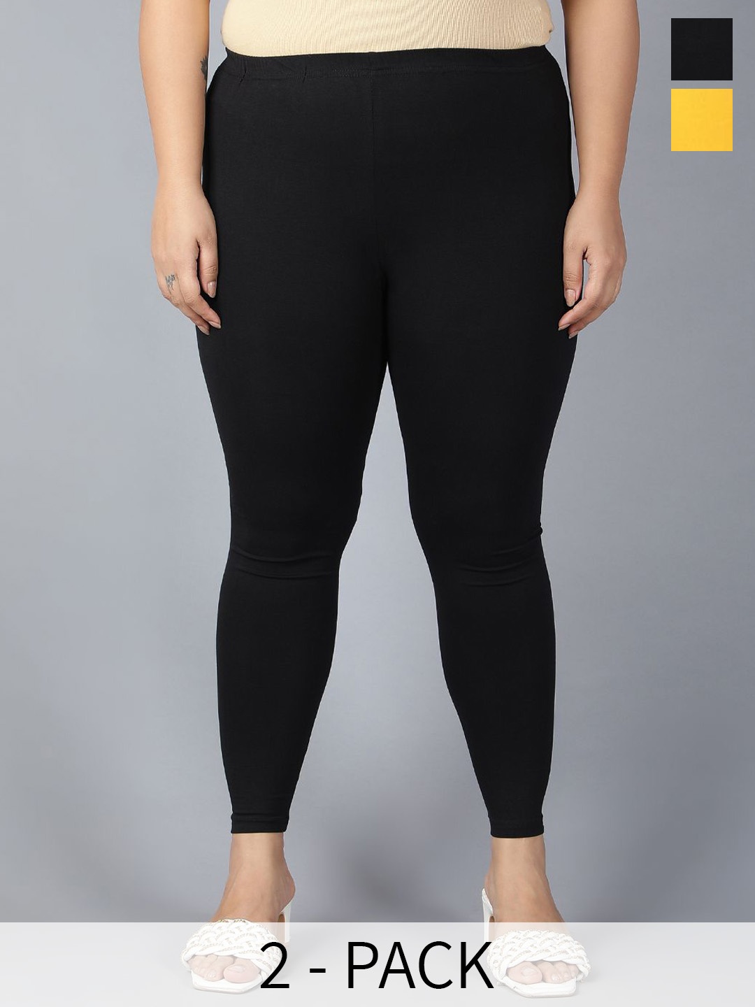 

Plus Size Pack Of 2 Plus Size Ankle Length Leggings, Black