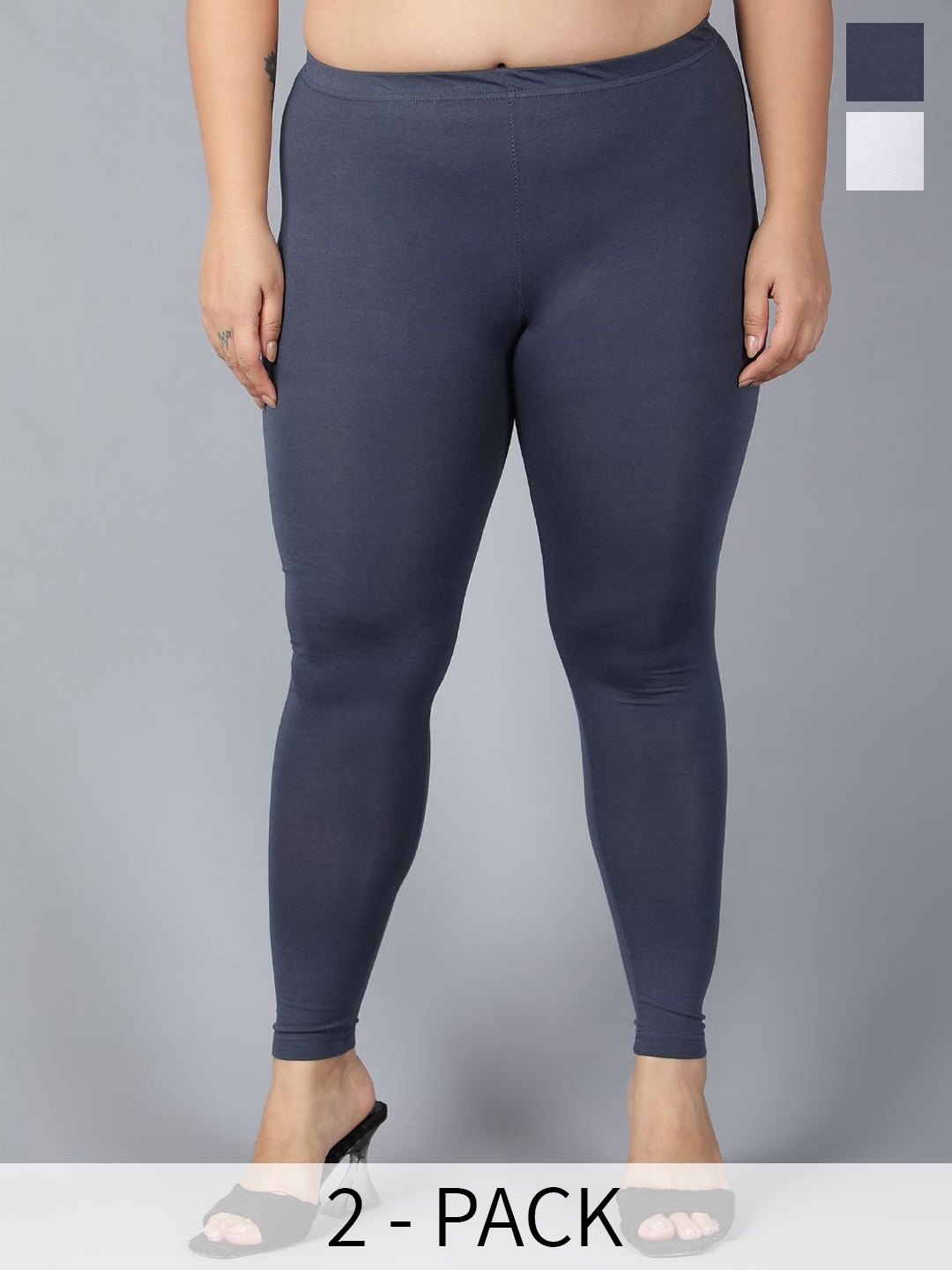 Plus Size Pack Of 2 Ankle-Length Leggings, White
