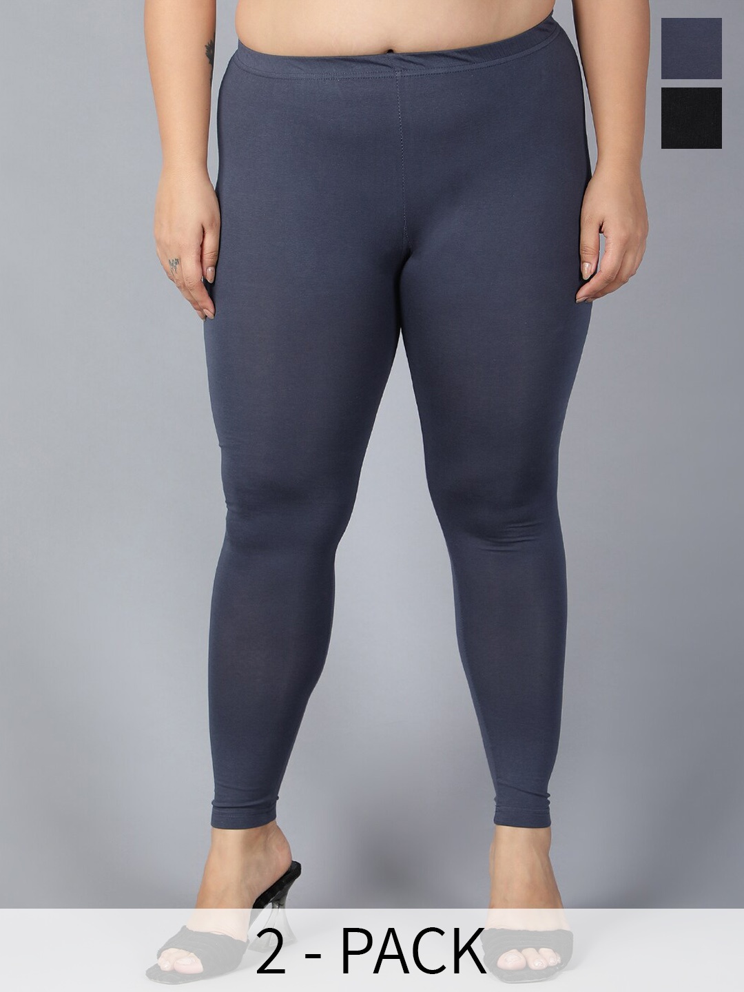 

Plus Size Pack Of 2 Ankle-Length Leggings, Black
