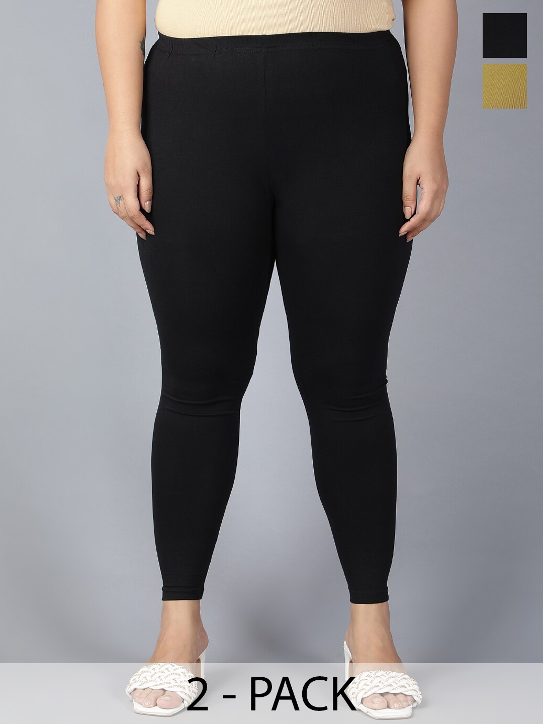Plus Size Women 2Pcs Ankle-Length Leggings, Black