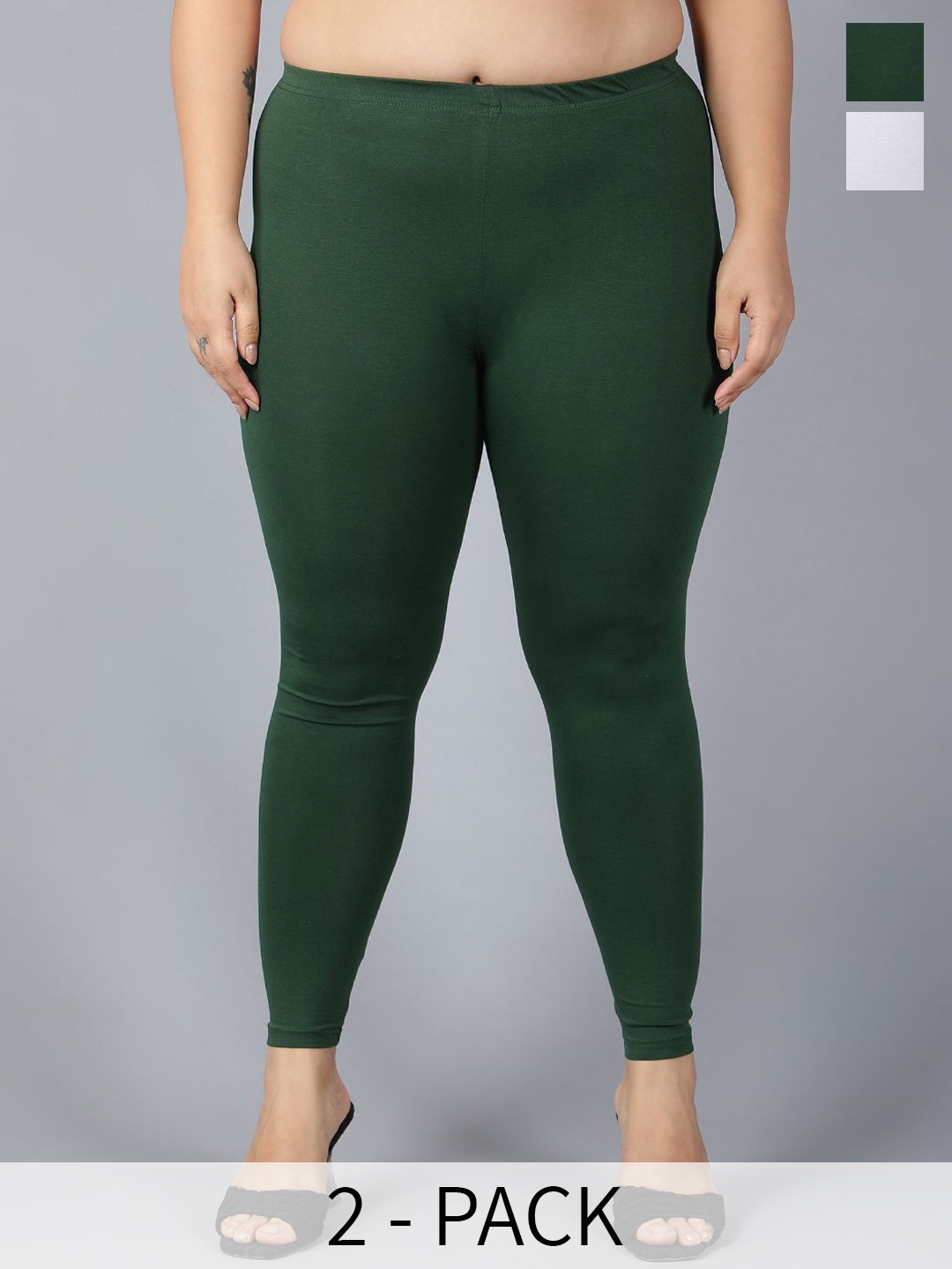 Plus Size Pack Of 2 Ankle Length Plus Size Leggings, White