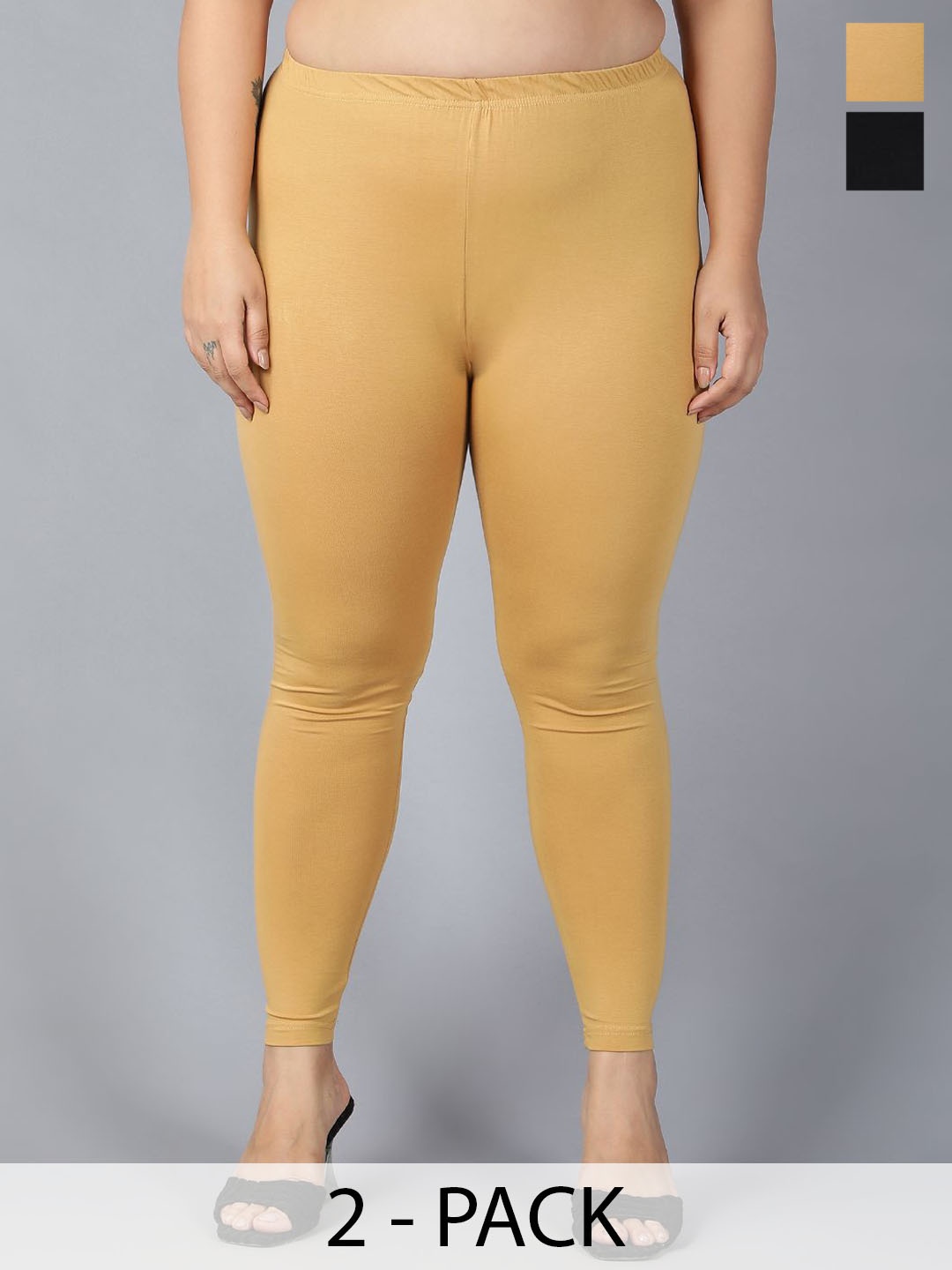 

Plus Size Pack Of 2 Ankle Length Leggings, Black