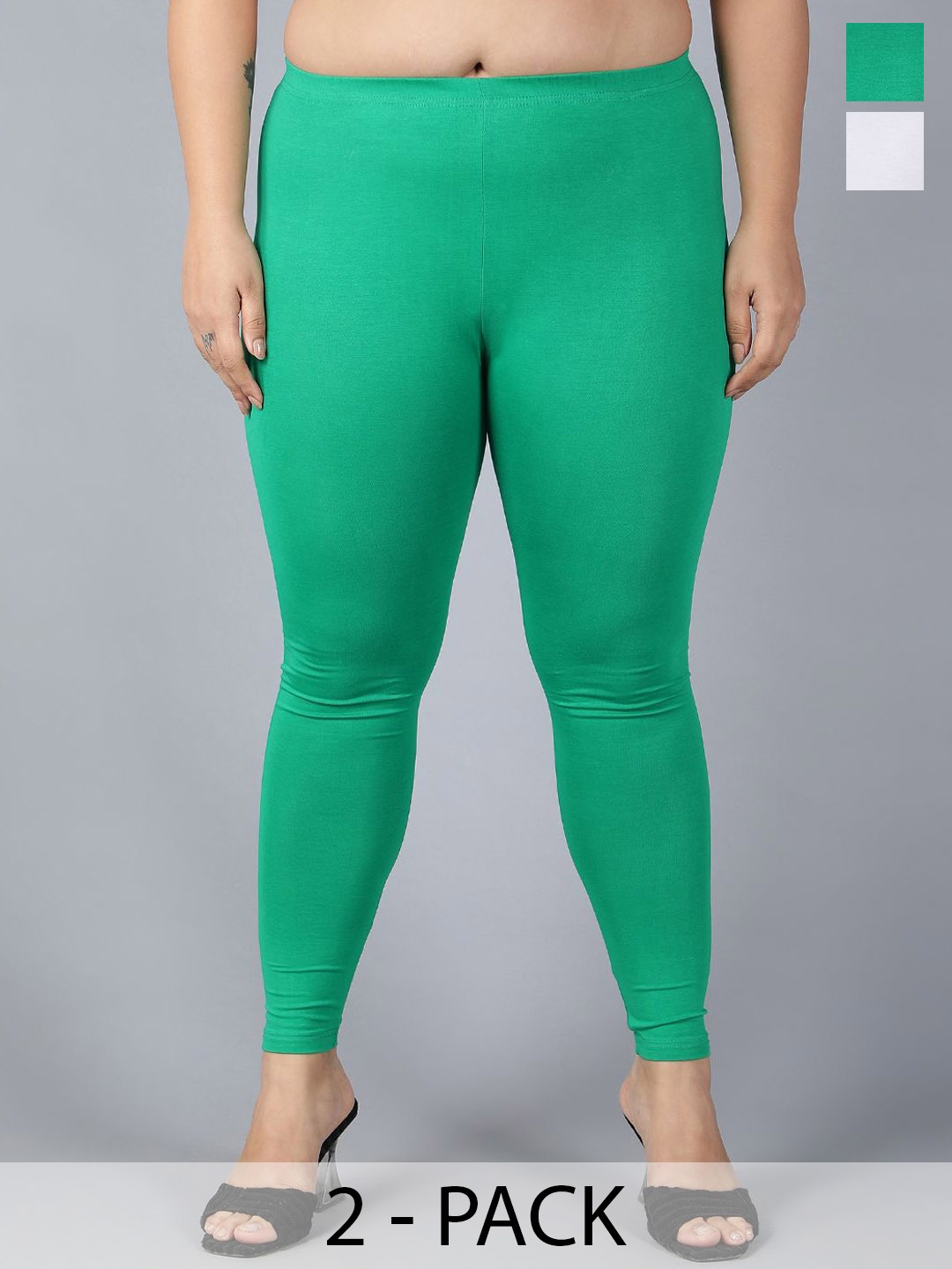 Plus Size Pack Of 2 Ankle-Length Leggings, White