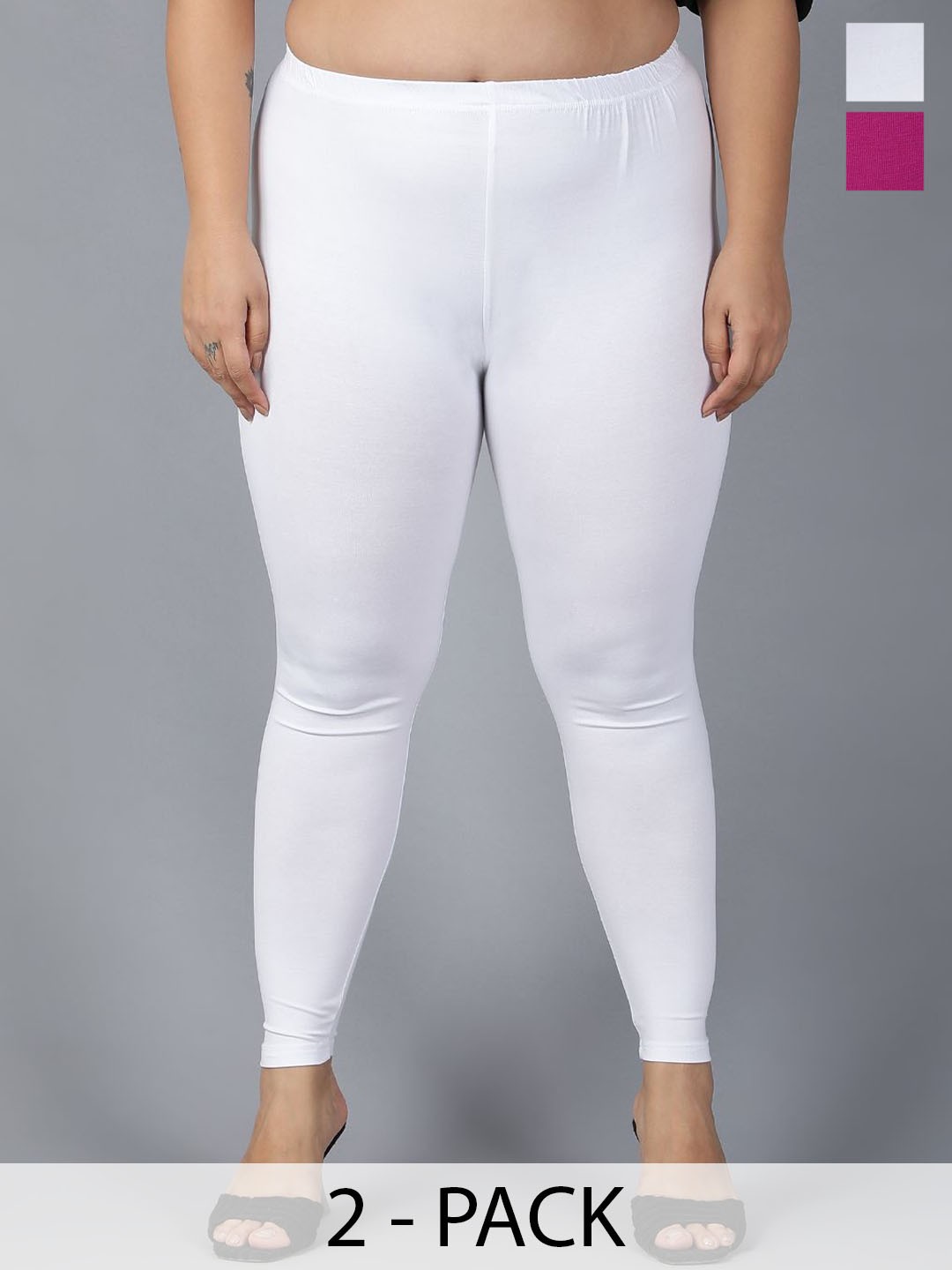 

Plus Size Pack Of 2 Ankle-Length Leggings, White