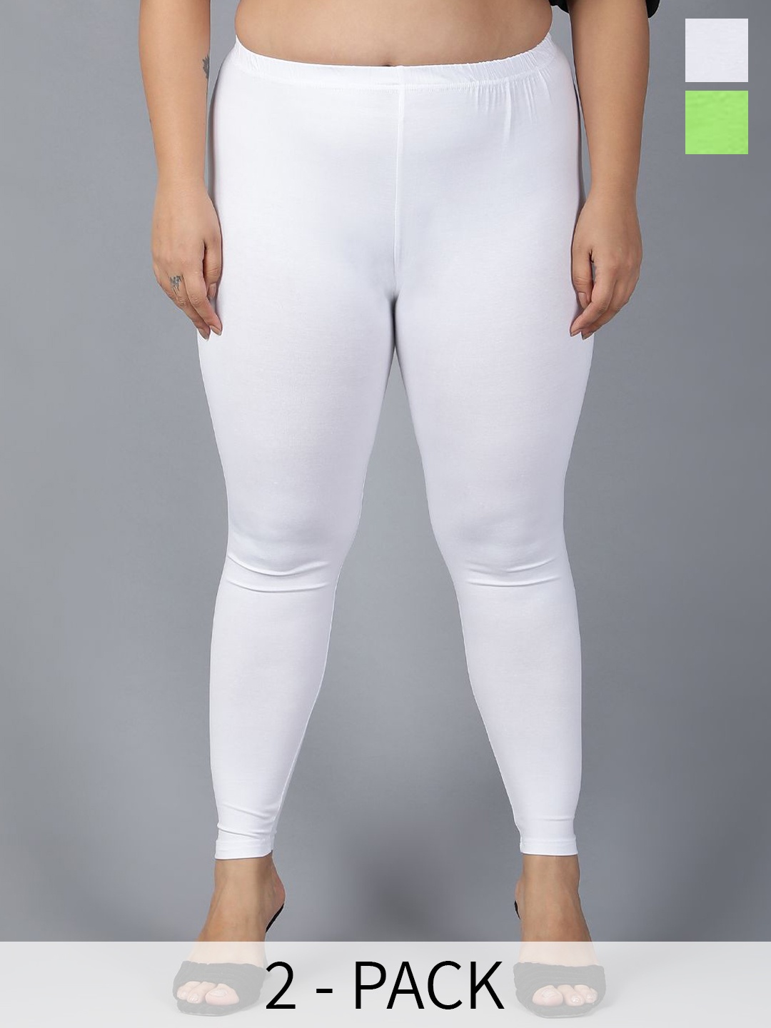 

Plus Size Pack Of 2 Ankle Length Leggings, White