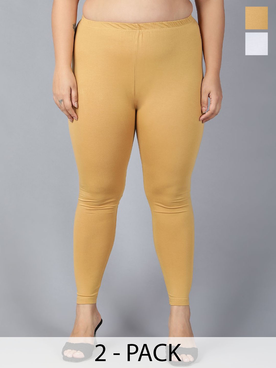 

Plus Size Pack Of 2 Ankle Length Plus Size Leggings, White