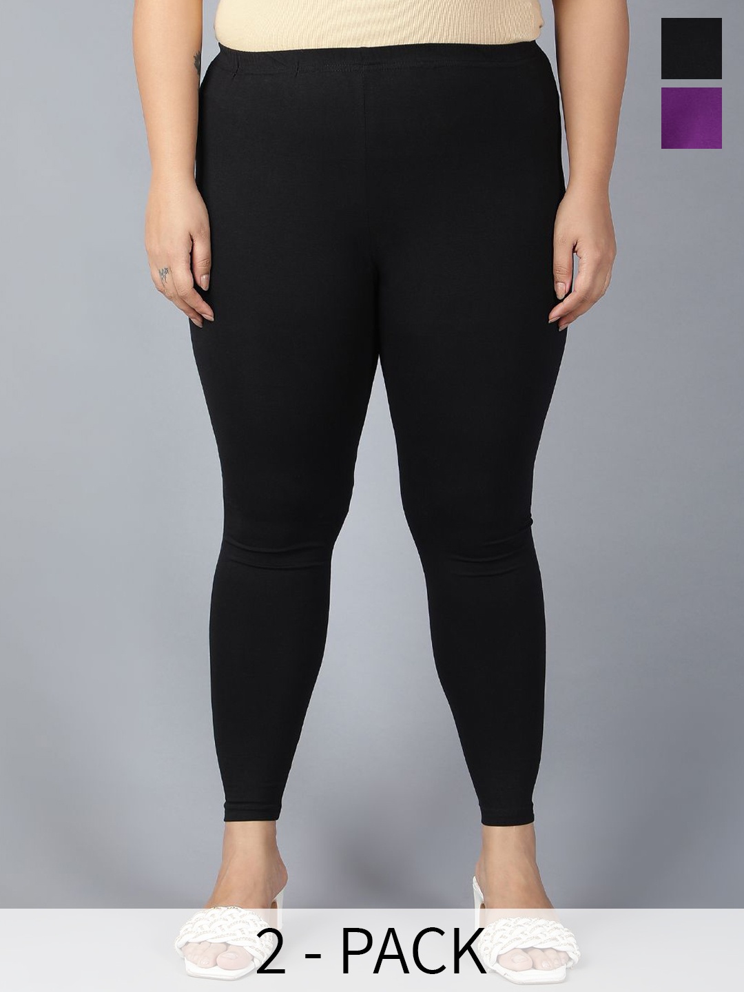 

Plus Size Pack of 2 Ankle-Length Leggings, Black