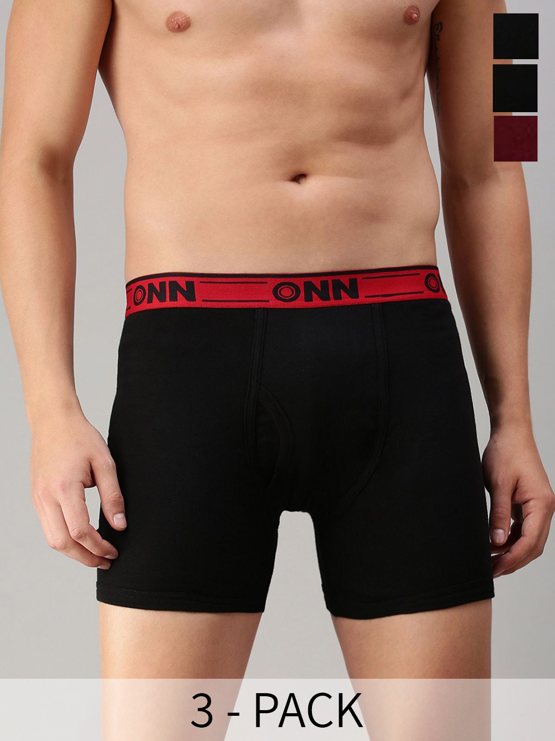 

ONN Men 3Pcs Pure Cotton Trunks- ONN_357_AST4_3PC, Black