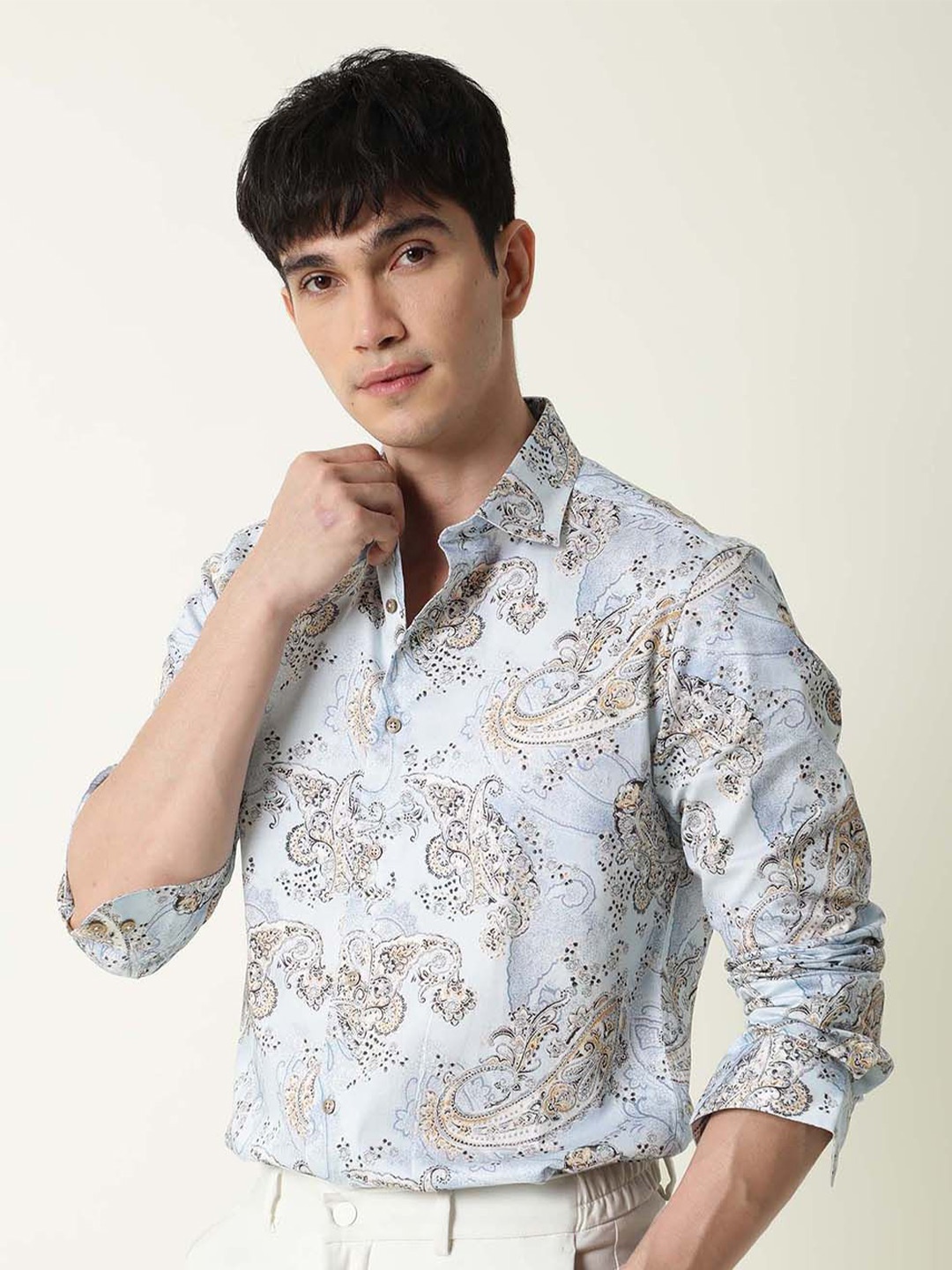 RARE RABBIT Men Noory Regular Fit Floral Opaque Printed Shirt, Blue