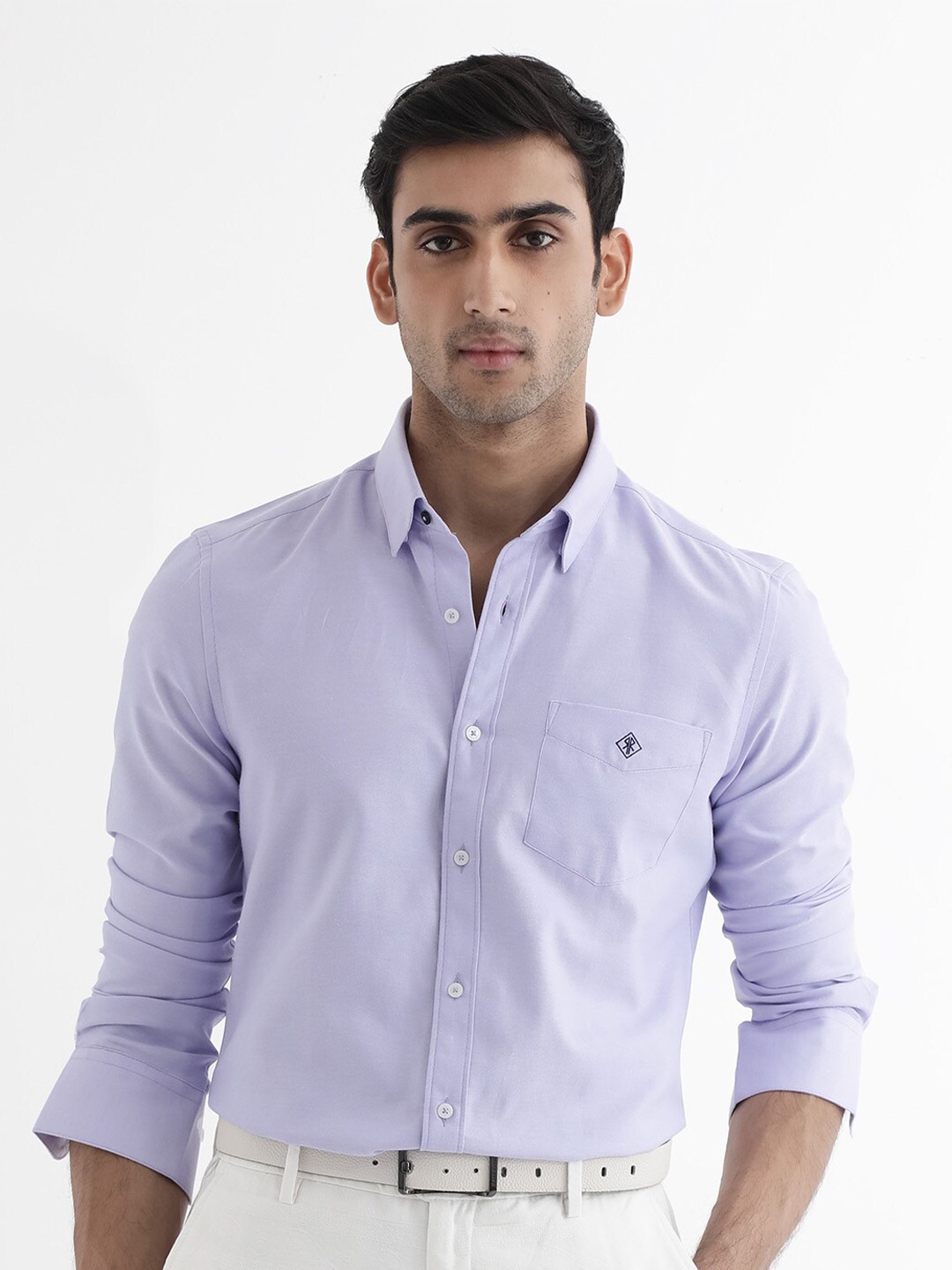 

RARE RABBIT Men Oxfom Regular Fit Solid Spread Collar Shirt, Purple