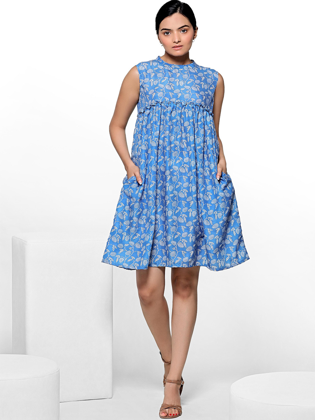 

SUKRUTI DESIGN Women Floral Print Fit & Flare Dress, Blue
