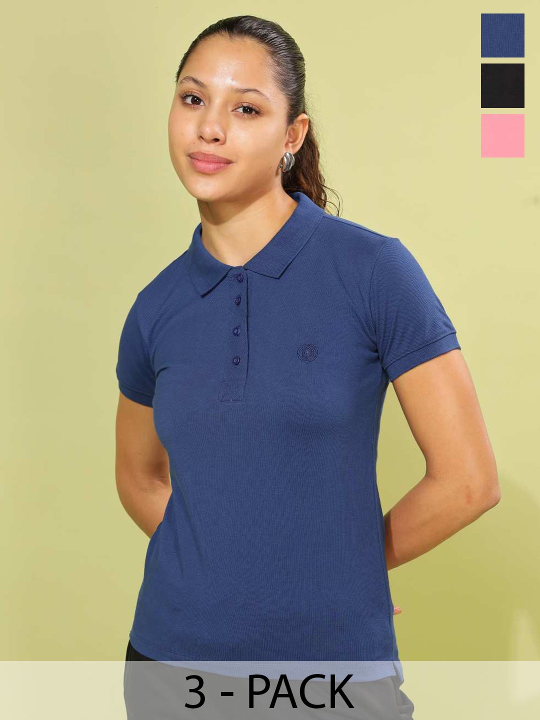 

Dollar Missy Women 3 Polo Collar T-shirt, Navy blue