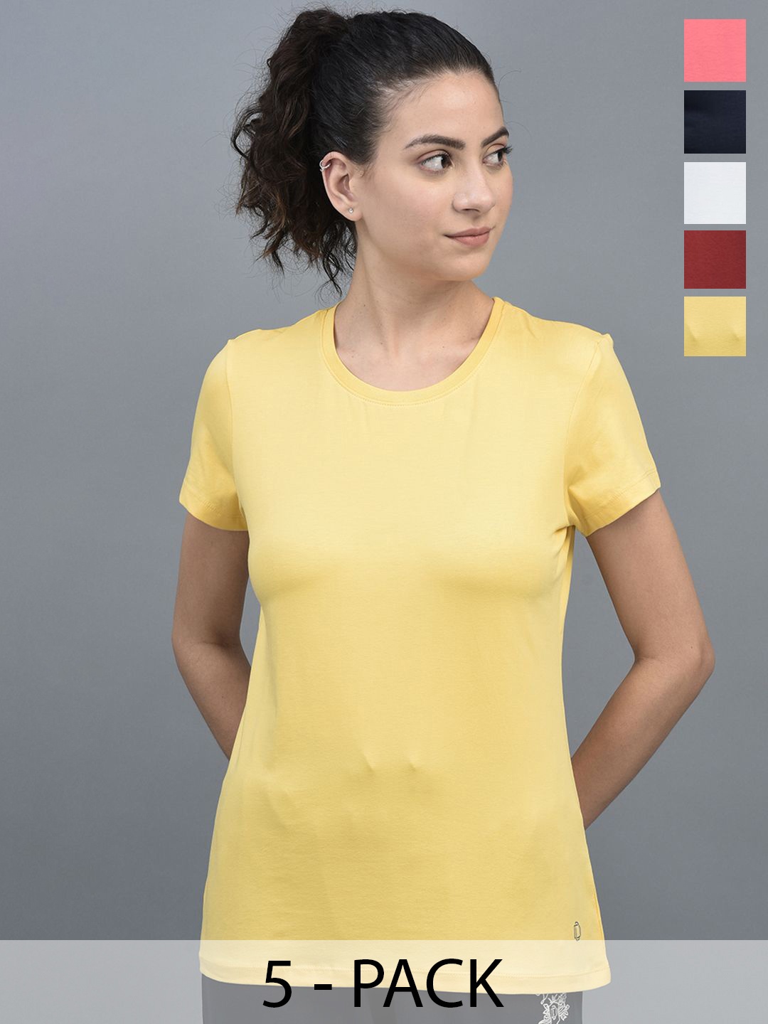 

Dollar Missy Pack Of 5 Solid T-shirt, Yellow