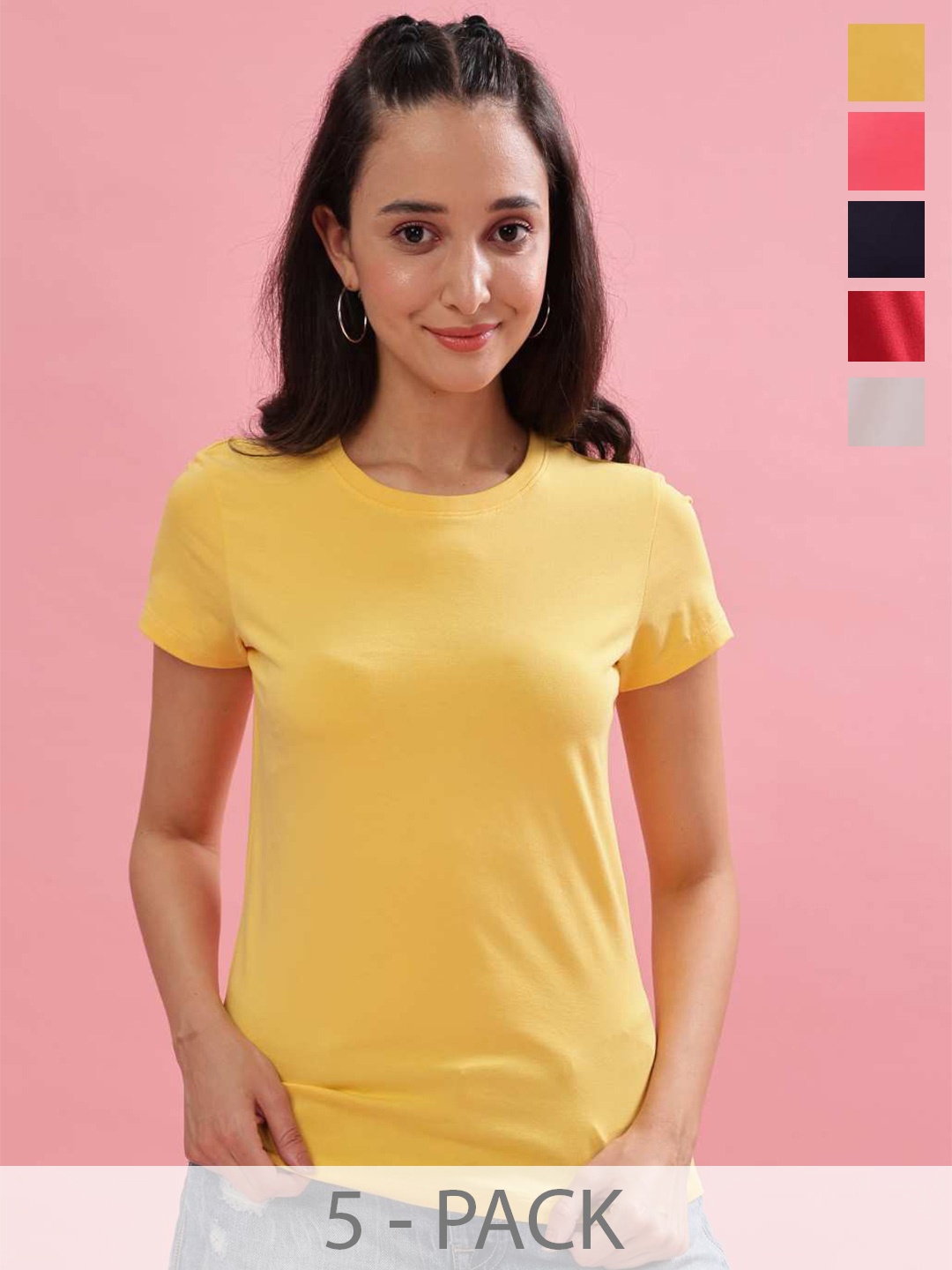 

Dollar Missy Pack Of 5 Solid T-shirt, Yellow