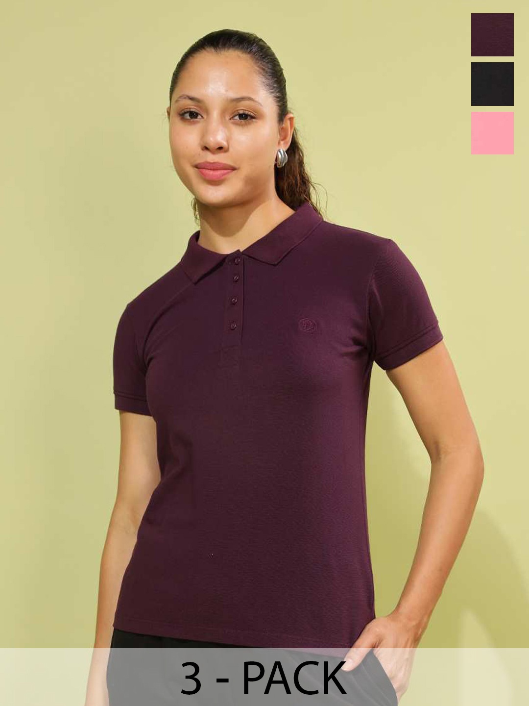 

Dollar Missy Women 3 Polo Collar Applique T-shirt, Multi