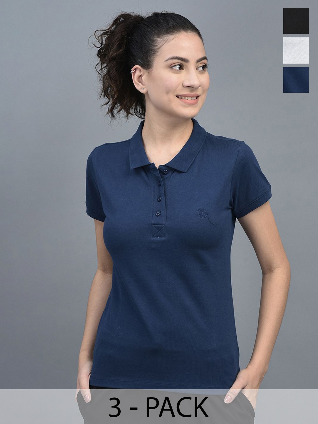 

Dollar Missy Women 3 Polo Collar T-shirt, Navy blue