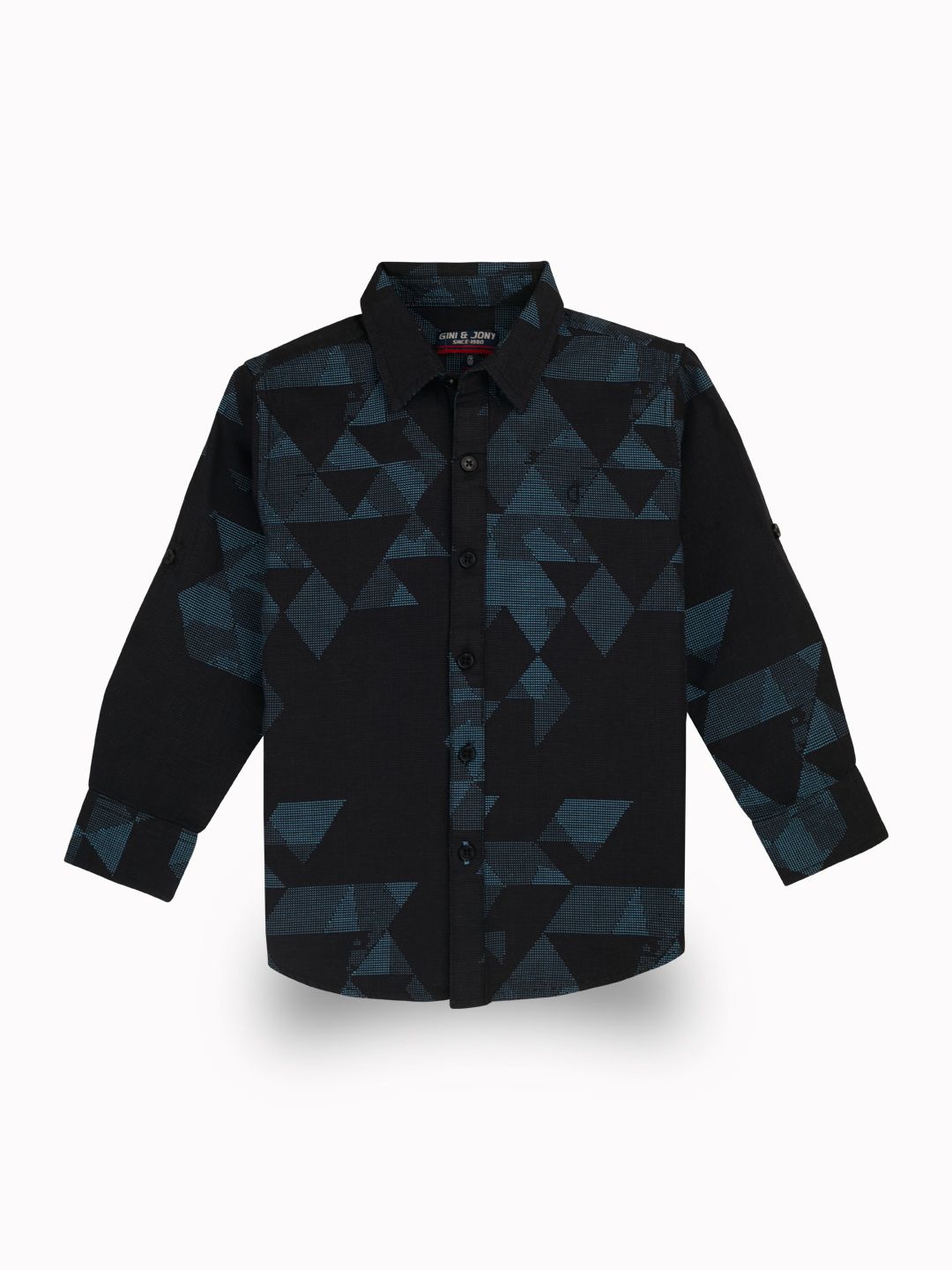 

Gini and Jony Boys Geometric Printed Spread Collar Casual Shirt, Navy blue