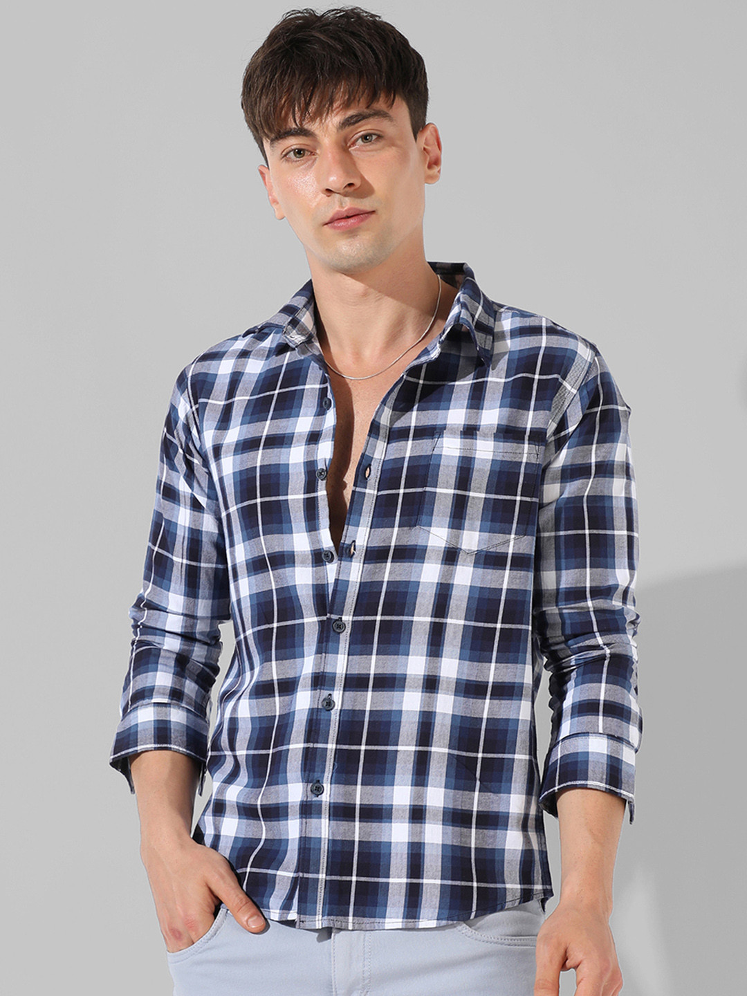 

Campus Sutra Men Comfort Tartan Checks Opaque Casual Shirt, Blue