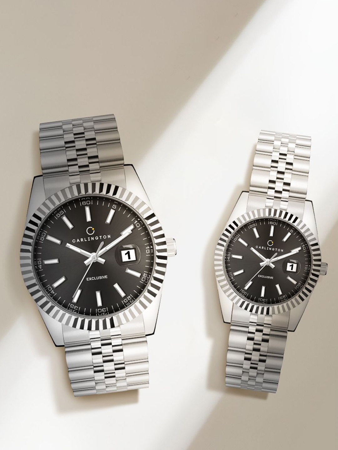 

CARLINGTON Unisex His and Her Analogue Watch 8811 Steel Black M +8811
