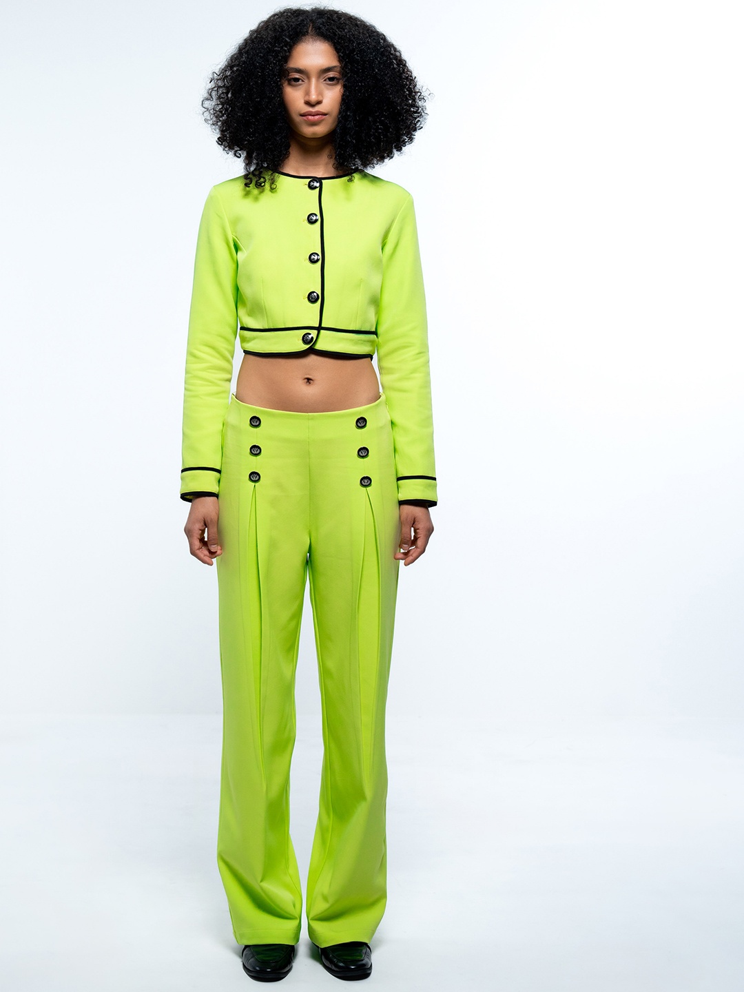 

SOTBELLA Women Geometric Longline Tailored Jacket, Lime green