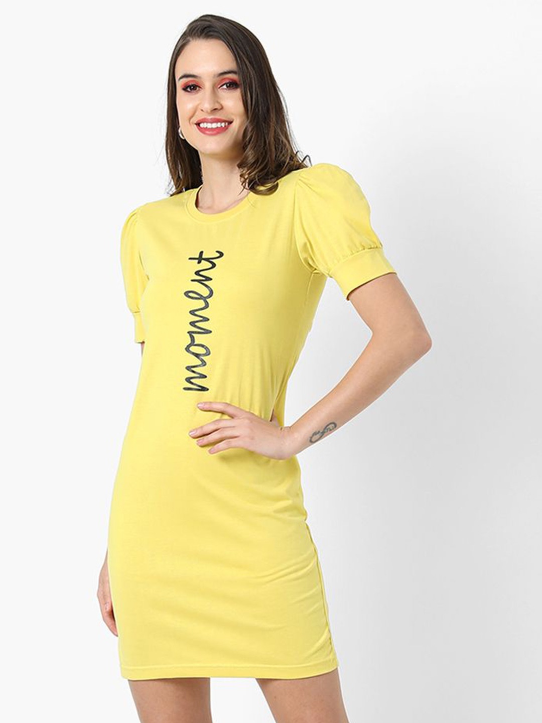 

Campus Sutra Puff sleeves Sheath Dress, Yellow