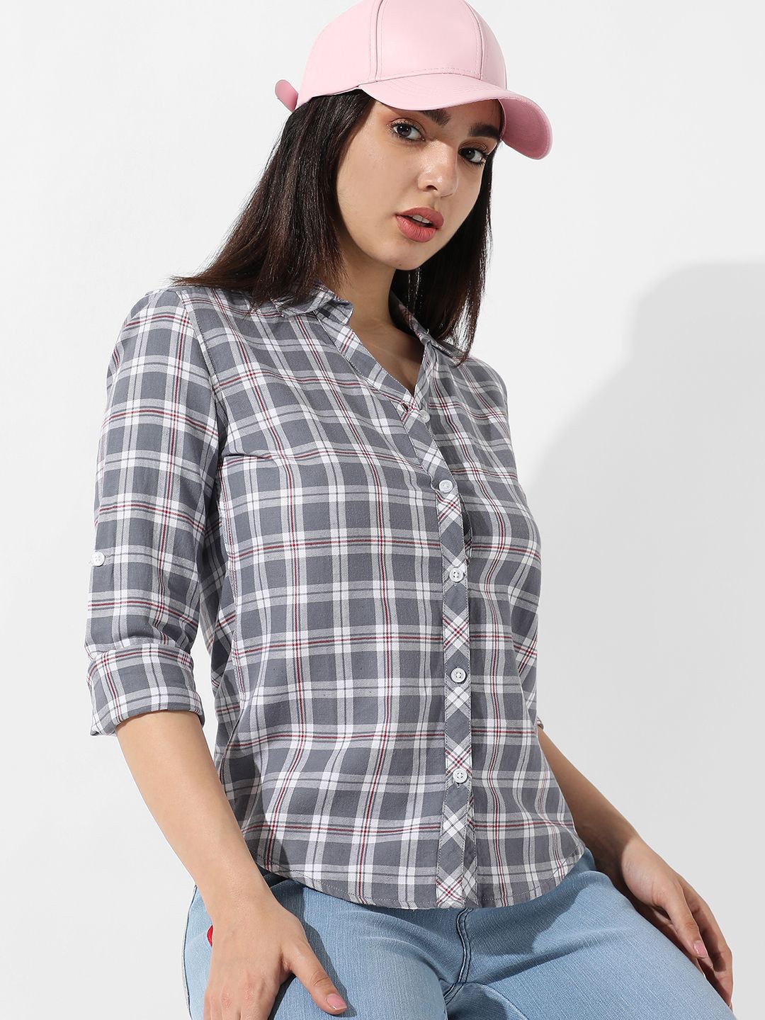 

Campus Sutra Women Comfort Tartan Checks Casual Shirt, Grey