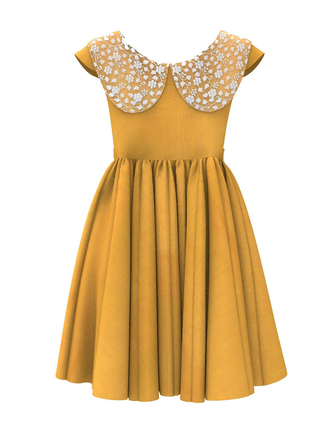 

BAESD Flower Embroidered Neckline Fit & Flare Dress, Yellow