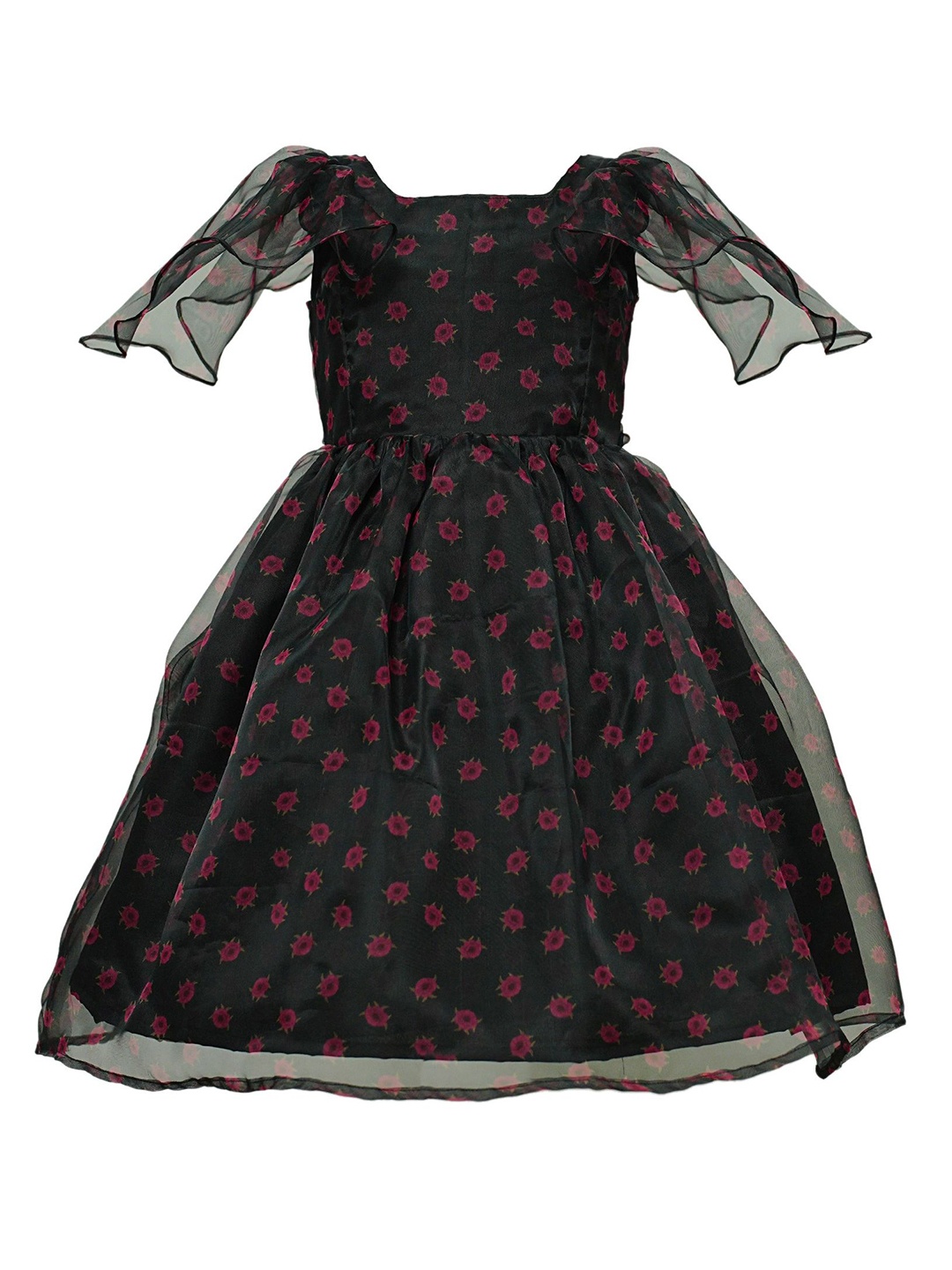 

BAESD Floral Print Flared Sleeve Fit & Flare Dress, Black