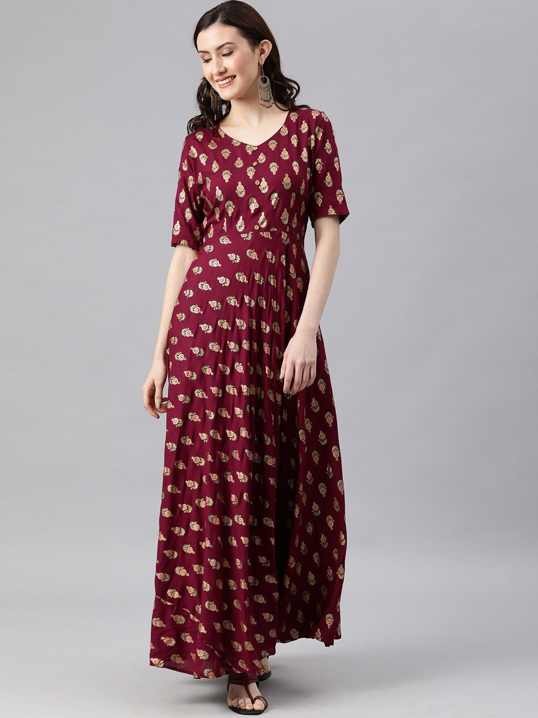 

Swishchick Ethnic Motifs Print Maxi Dress, Maroon