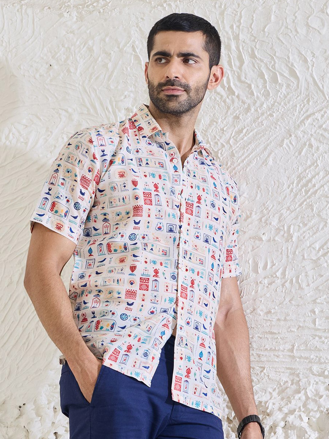 

MR BUTTON Men Floral Opaque Printed Casual Shirt, Beige
