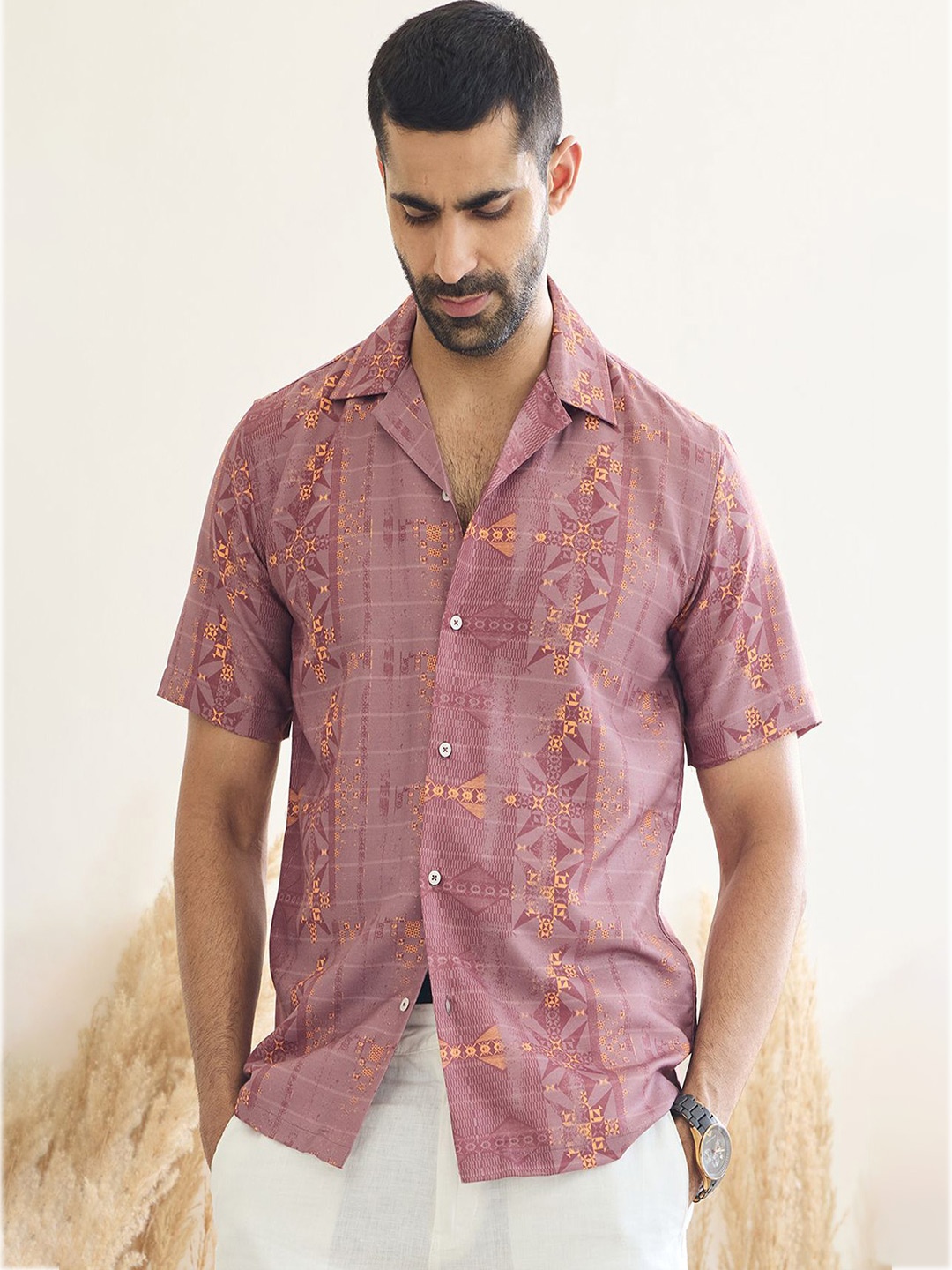 

MR BUTTON Men Floral Opaque Checked Casual Shirt, Brown
