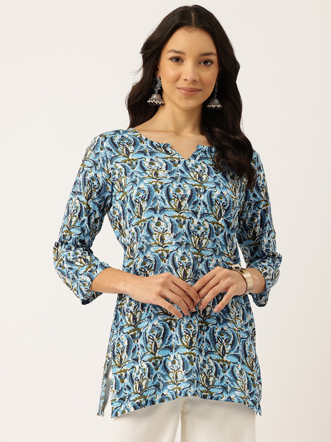 

FERANOID Printed Pure Cotton Kurti, Blue
