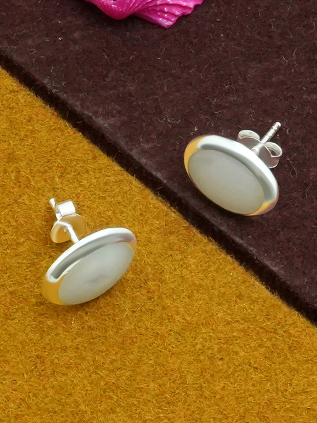 

925 SILLER 925 Sterling Silver Round Smooth Finish Stud Earring