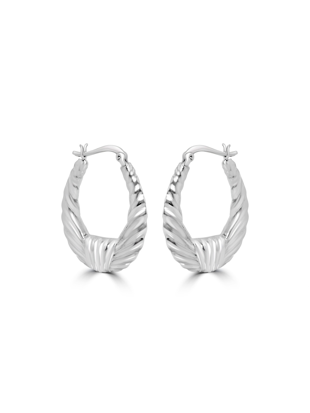 

925 SILLER 925 Sterling Silver Embossed Stripes Huggy Halos Earrings