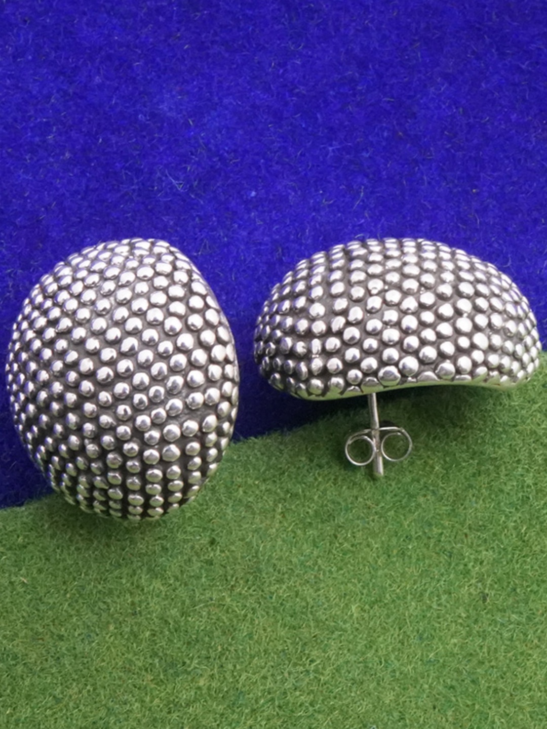 

925 SILLER 925 Sterling Silver Textured Ball Post Earrings, Metallic