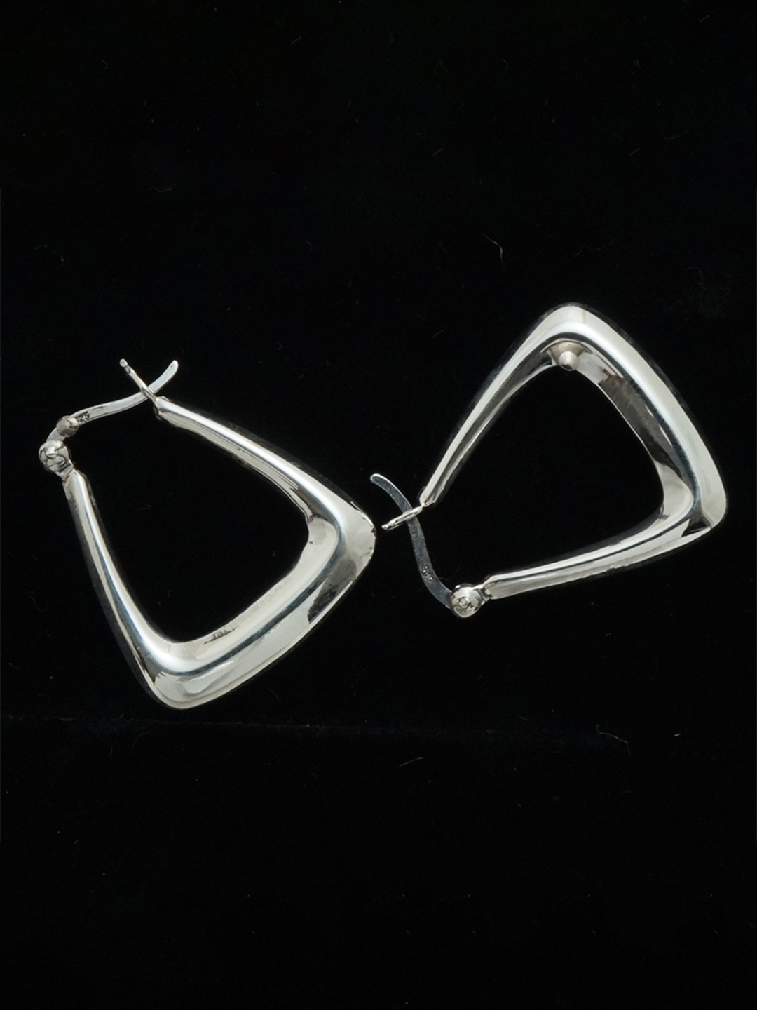 

925 SILLER 925 Sterling Silver Triangular Hollow Creole Hinged Hoops Earrings