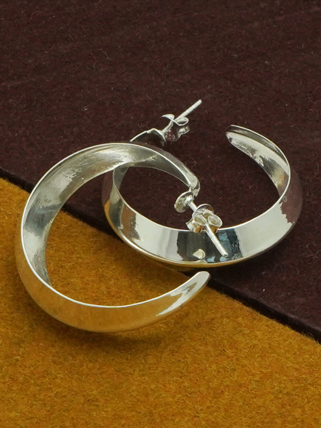 

925 SILLER 925 Sterling Silver Crescent Moon Shape Hoop Silver Earrings