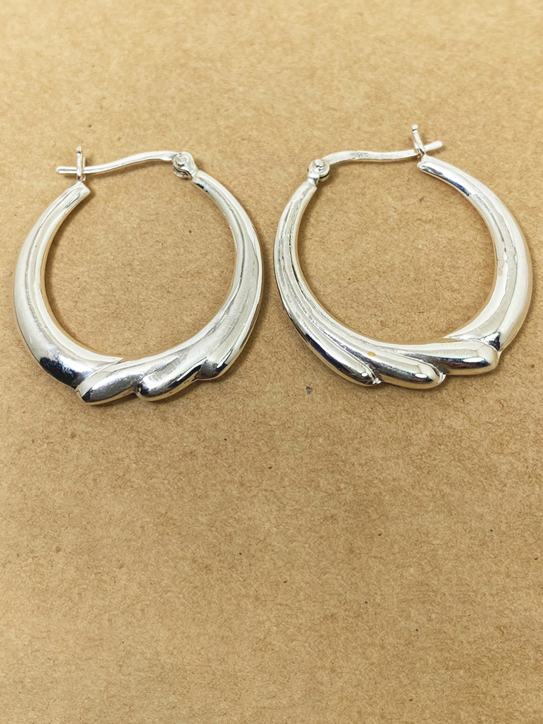 

925 SILLER 925 Sterling Silver Chunky Round Textured Hoop Earrings