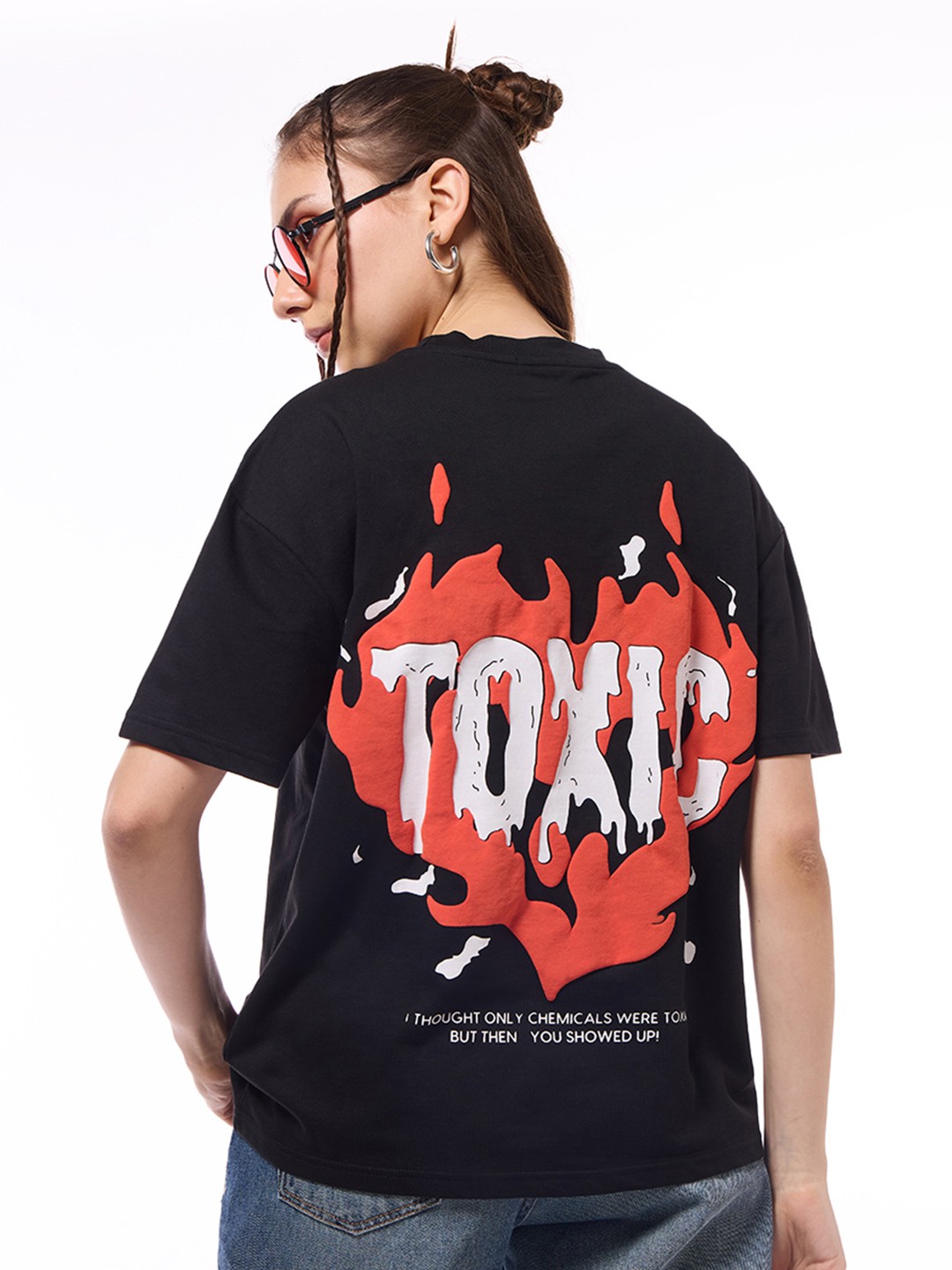 

Bewakoof Heavy Duty 1.0 Women Jet Black Toxic Graphic Printed Oversized T-shirt
